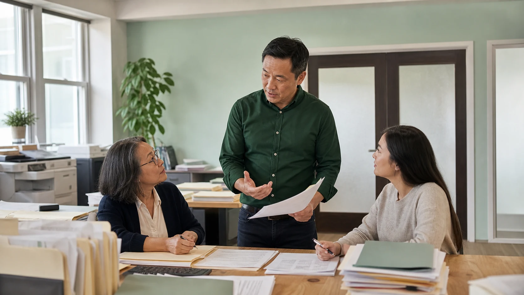 The operations lead at the center of a working firm conversation.